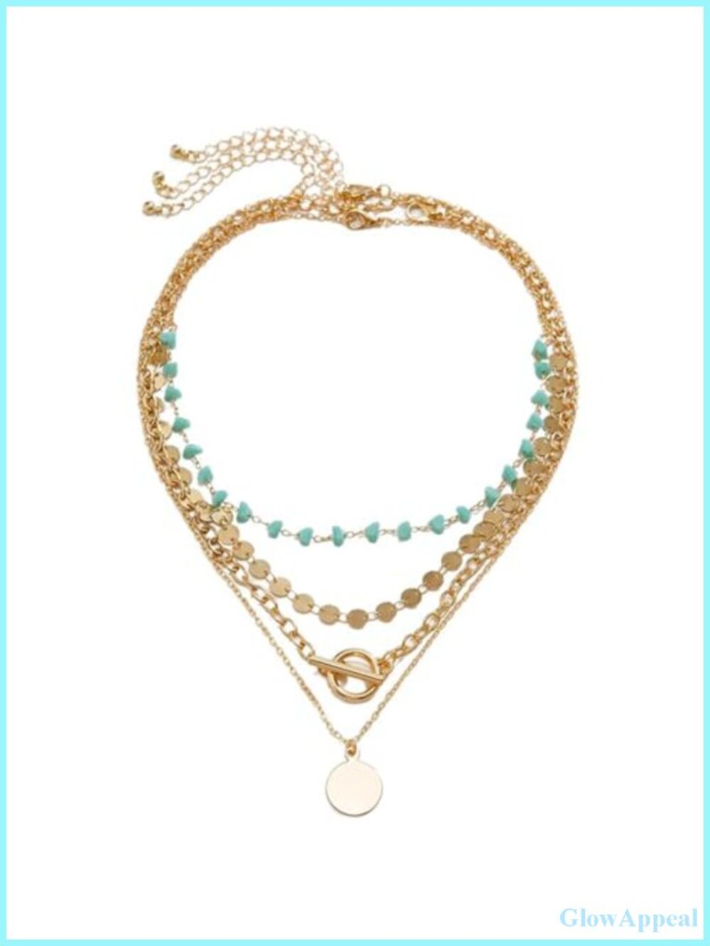 Boho Layered Gold Plated Necklace Turquoise Beads Toggle Clasp Women